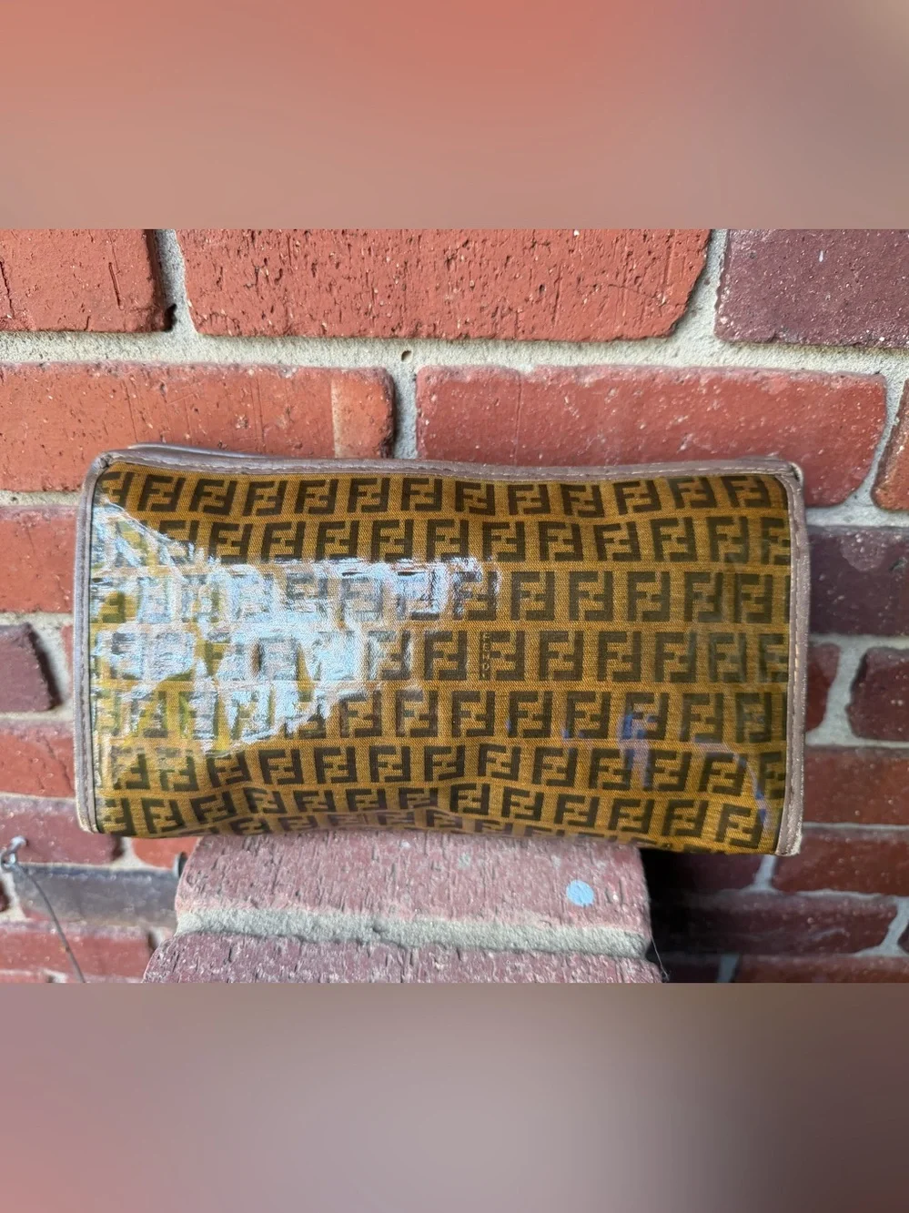 Vintage Fendi Brown Zucca Logo Clutch/Travel Pouch